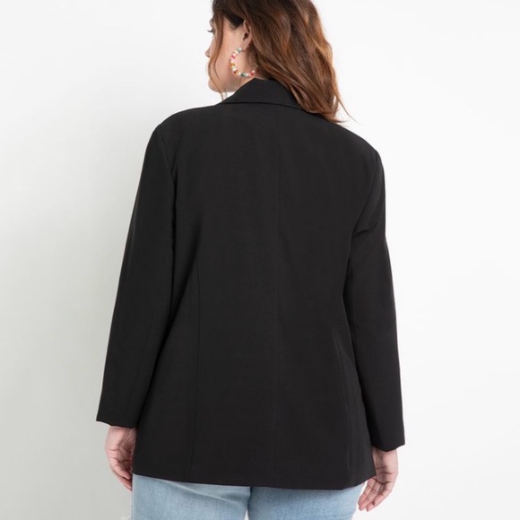 NWT Eloquii Long Relaxed Collared Open Front Blazer in Black - Picture 2 of 6